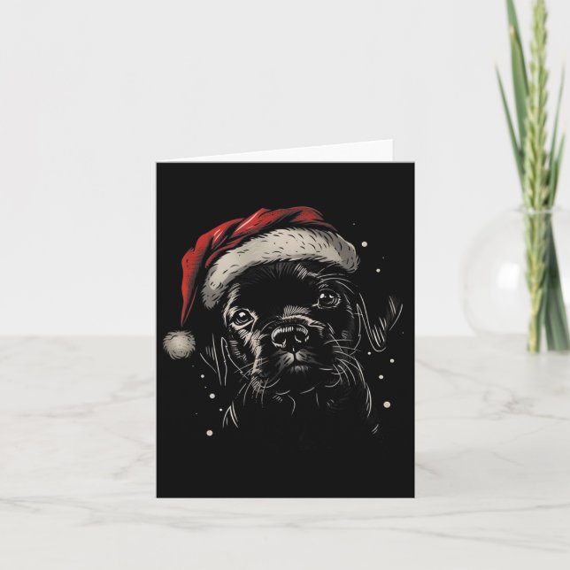 Cute Black Puppy Lab Santa Hat Xmas Dog Labrador R Card (Front)