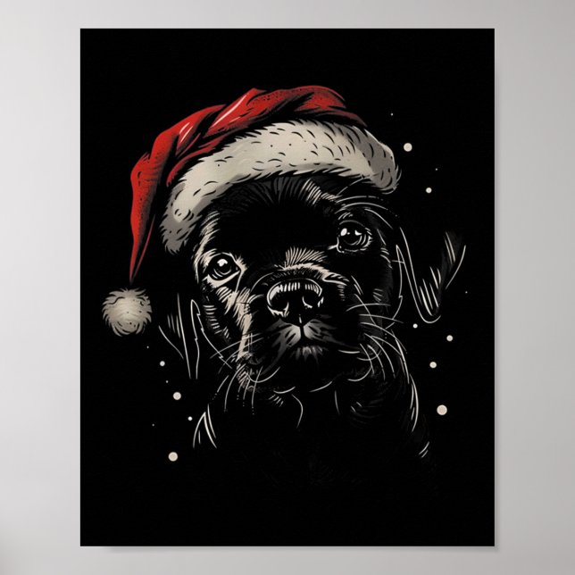 Cute Black Puppy Lab Santa Hat Xmas Dog Labrador R Poster (Front)