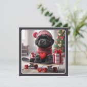 Cute Black Puppy on Skateboard Funny Valentine  Holiday Card (Standing Front)