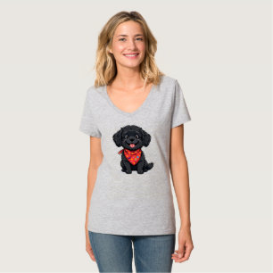 Cute Black Puppy Wearing a Red Bandana T-Shirt