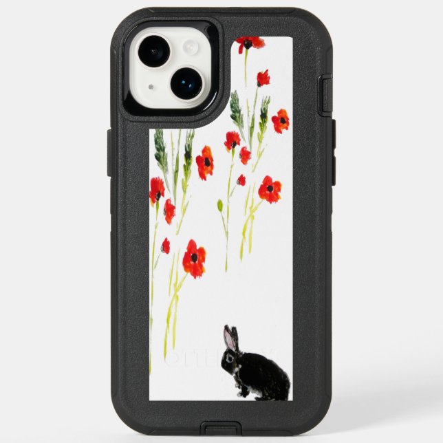 Cute Black Rabbit Poppy Art Otterbox iPhone Case (Back)