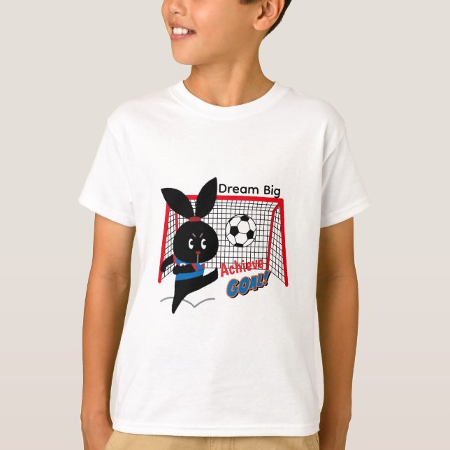 Cute Black Rabbit Soccer Player Design T-Shirt (Front)