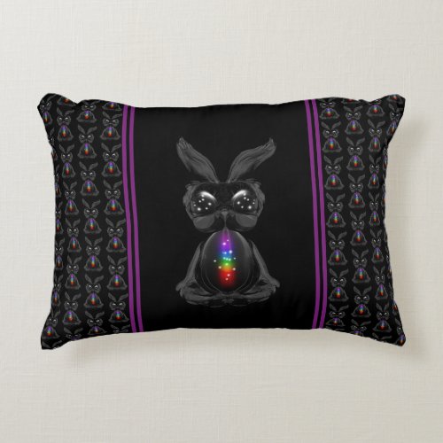 Cute Black Rabbit with Chakra Rainbow Soul Accent Pillow