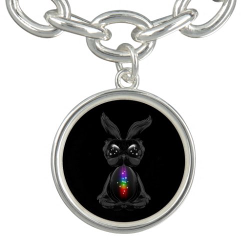 Cute Black Rabbit with Chakra Rainbow Soul Bracelet
