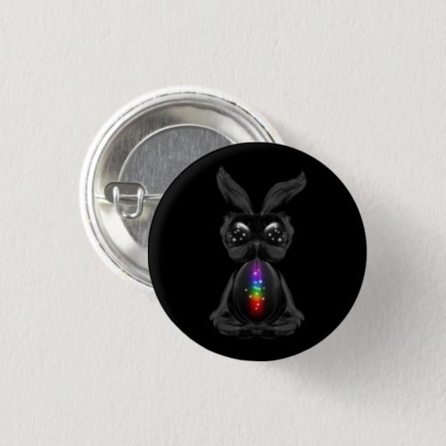 Cute Black Rabbit with Chakra Rainbow Soul Button