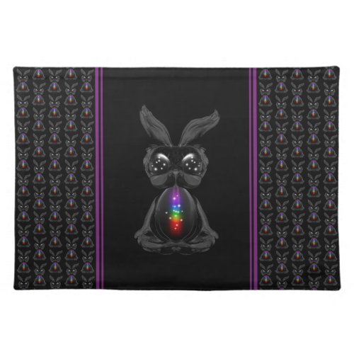Cute Black Rabbit with Chakra Rainbow Soul Cloth Placemat