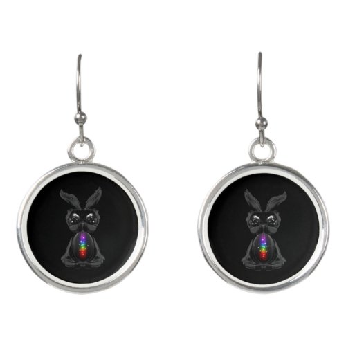 Cute Black Rabbit with Chakra Rainbow Soul Earrings