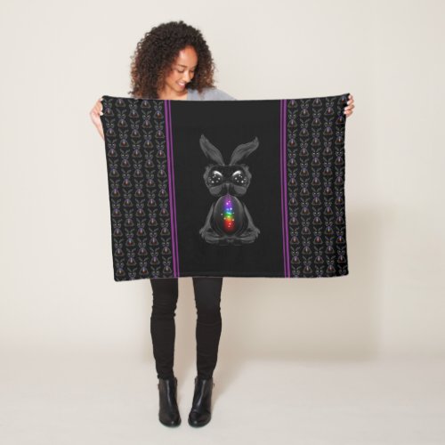 Cute Black Rabbit with Chakra Rainbow Soul Fleece Blanket