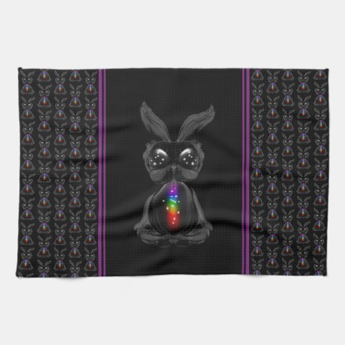 Cute Black Rabbit with Chakra Rainbow Soul Kitchen Towel