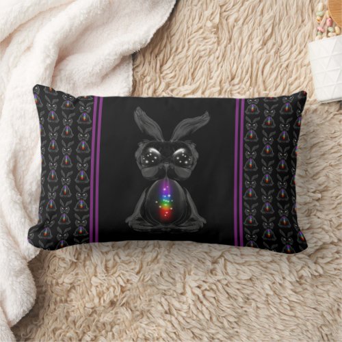 Cute Black Rabbit with Chakra Rainbow Soul Lumbar Pillow