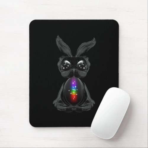 Cute Black Rabbit with Chakra Rainbow Soul Mouse Pad