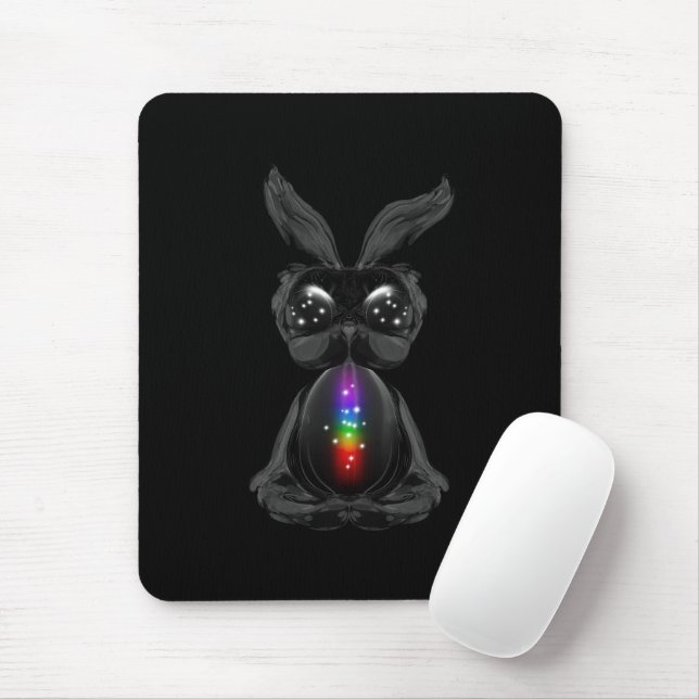 Cute Black Rabbit with Chakra Rainbow Soul Mouse Pad (With Mouse)
