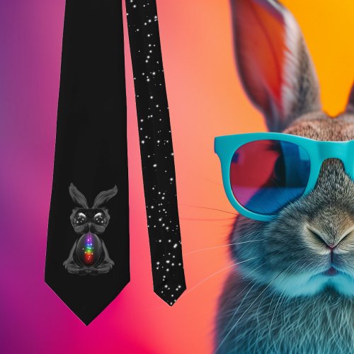 Cute Black Rabbit with Chakra Rainbow Soul Neck Tie