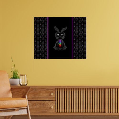 Cute Black Rabbit with Chakra Rainbow Soul Poster