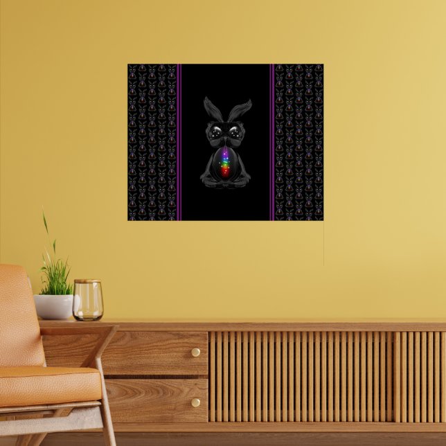 Cute Black Rabbit with Chakra Rainbow Soul Poster (Living Room 2)