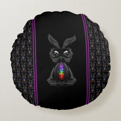 Cute Black Rabbit with Chakra Rainbow Soul Round Pillow