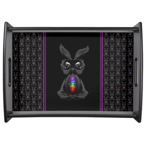 Cute Black Rabbit with Chakra Rainbow Soul Serving Tray