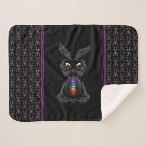 Cute Black Rabbit with Chakra Rainbow Soul Sherpa Blanket