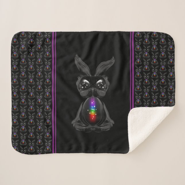 Cute Black Rabbit with Chakra Rainbow Soul Sherpa Blanket (Front (Horizontal))