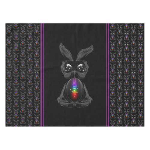Cute Black Rabbit with Chakra Rainbow Soul Tablecloth