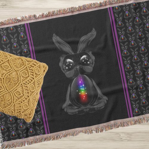Cute Black Rabbit with Chakra Rainbow Soul Throw Blanket