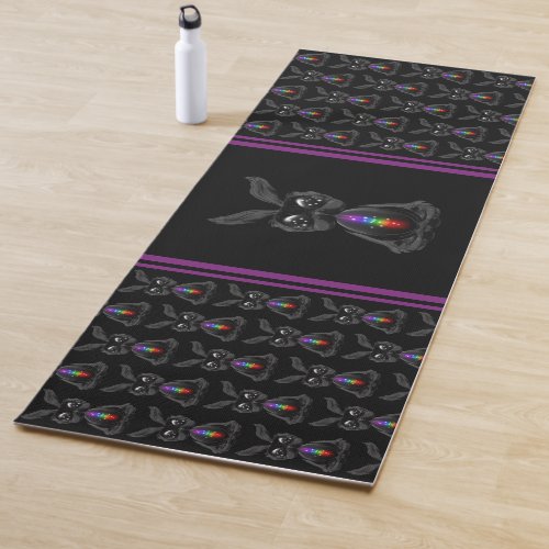 Cute Black Rabbit with Chakra Rainbow Soul Yoga Mat