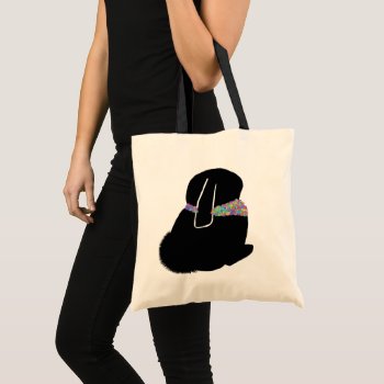Cute Black Rabbit With Flowers Tote Bag by SPKCreative at Zazzle
