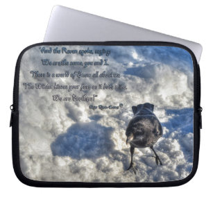 Cute Black Raven in the Snow Photo Laptop Sleeve