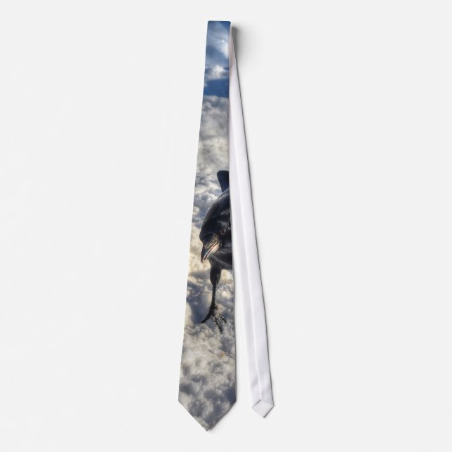 Cute Black Raven in the Snow Photo Tie (Front)
