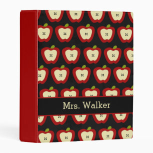 Cute Black Red Apple Pattern Personalized Teacher Mini Binder