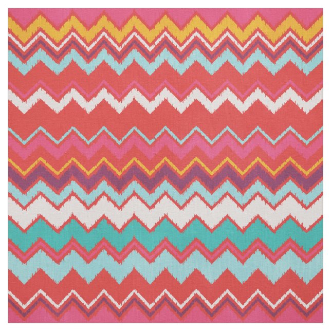 Cute black red green yellow ikat chevron pattern fabric (Swatch)