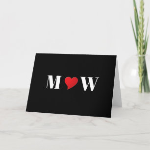 Cute black red heart custom monogram typography card