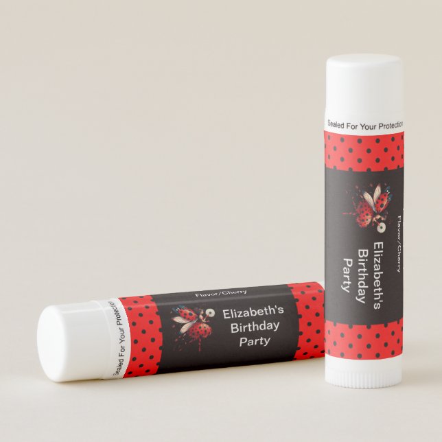 Cute Black & Red Ladybug Fairy Birthday Party  Lip Balm (Front)