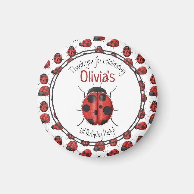 Cute Black Red Ladybug Pattern Thank You Magnet (Front)