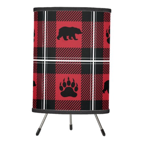 Cute Black Red  White Bear and Paw Flannel Tripod Lamp