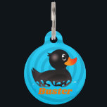 Cute Black Rubber Duck Splashing About Pet ID Tag<br><div class="desc">The cutest,  kawaii black rubber duck for your (black?) pet. 
Customize with your pet's name and your contact info in case it's lost. 
You may edit the background color on either side.</div>