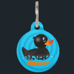 Cute Black Rubber Duck Splashing About Pet ID Tag<br><div class="desc">The cutest,  kawaii black rubber duck for your (black?) pet. 
Customize with your pet's name and your contact info in case it's lost. 
You may edit the background color on either side.</div>
