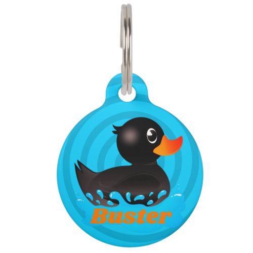 Cute Black Rubber Duck Splashing About Pet ID Tag