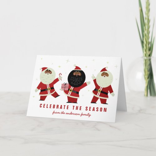 Cute Black Santa Party on White Background Card