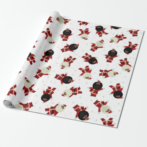Cute Black Santa Party Pattern on White Background Wrapping Paper