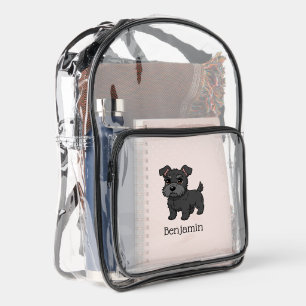 Cute Black Scottish Terrier Dog Custom Name Clear Backpack