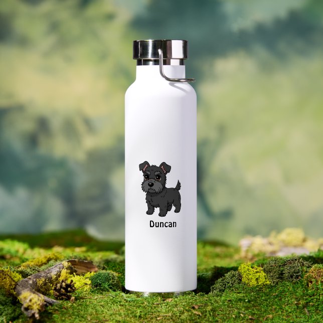 Cute Black Scottish Terrier Dog Custom Name Water Bottle (Outdoor (Rotated))