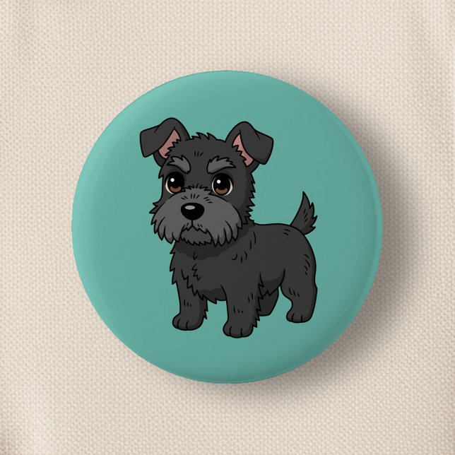 Cute Black Scottish Terrier Dog Green Button (Creator Uploaded)