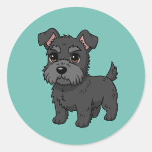 Cute Black Scottish Terrier Dog Green Classic Round Sticker