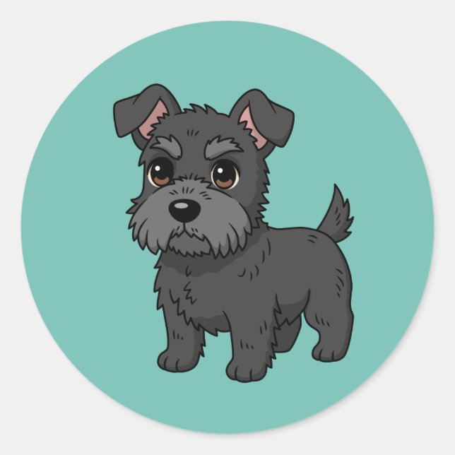 Cute Black Scottish Terrier Dog Green Classic Round Sticker (Front)