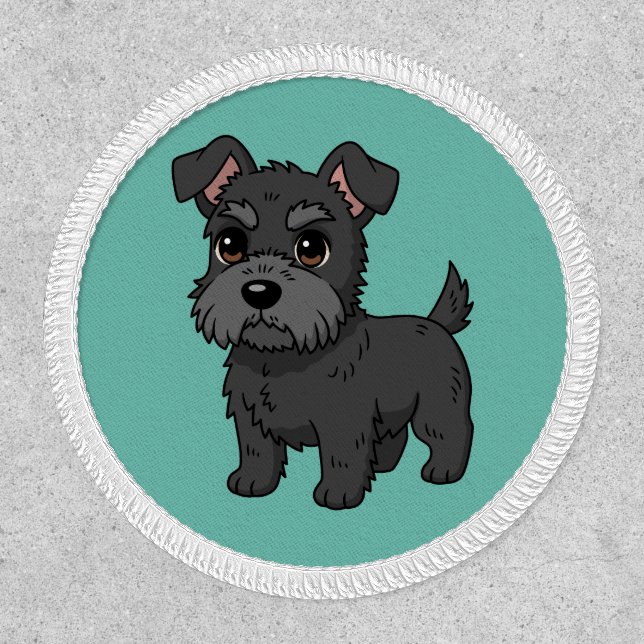 Cute Black Scottish Terrier Dog Green Patch (Front)