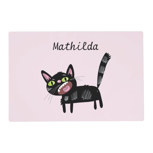 Cute Black Scruffy Cartoon Kitten Cat Placemat (Front)