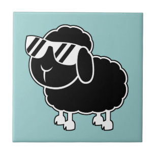 Cute Black Sheep Cartoon Ceramic Tile