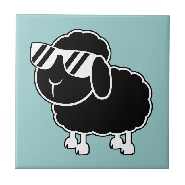 Cute Black Sheep Cartoon Ceramic Tile (Front)