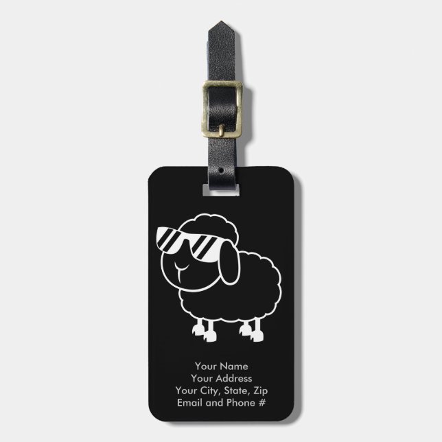 Cute Black Sheep Cartoon Luggage Tag (Front Vertical)